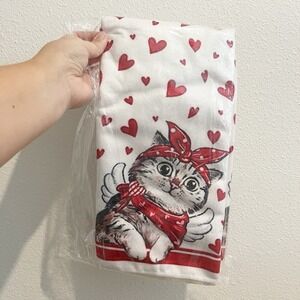 NWT Arkeny Valentine Cat Kitchen Towels Set of 2 Red Heart Be My Valentine